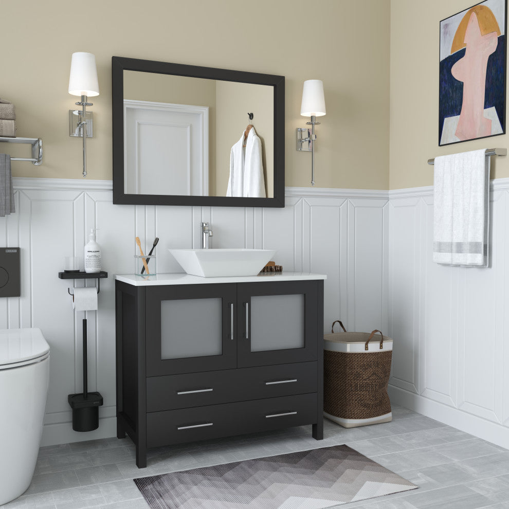 Vanity Art Vanity Set With Vessel Sink, Espresso, 36", Led Touch-Switch Mirror