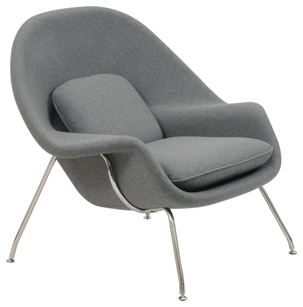 Modern Contemporary Living Room Lounge Chair and Ottoman, Light Gray