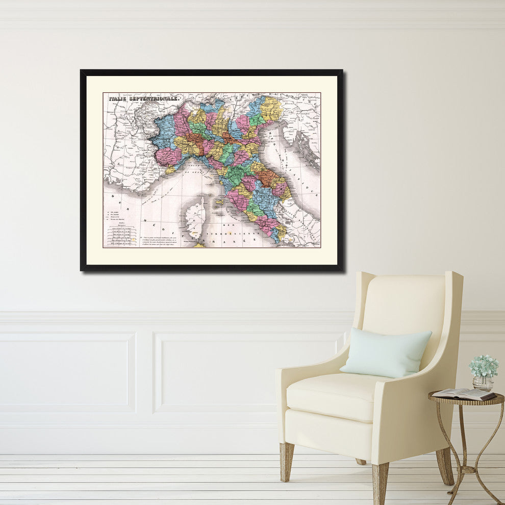 North Italy Vintage Antique Map Wall Art, 28"x37"