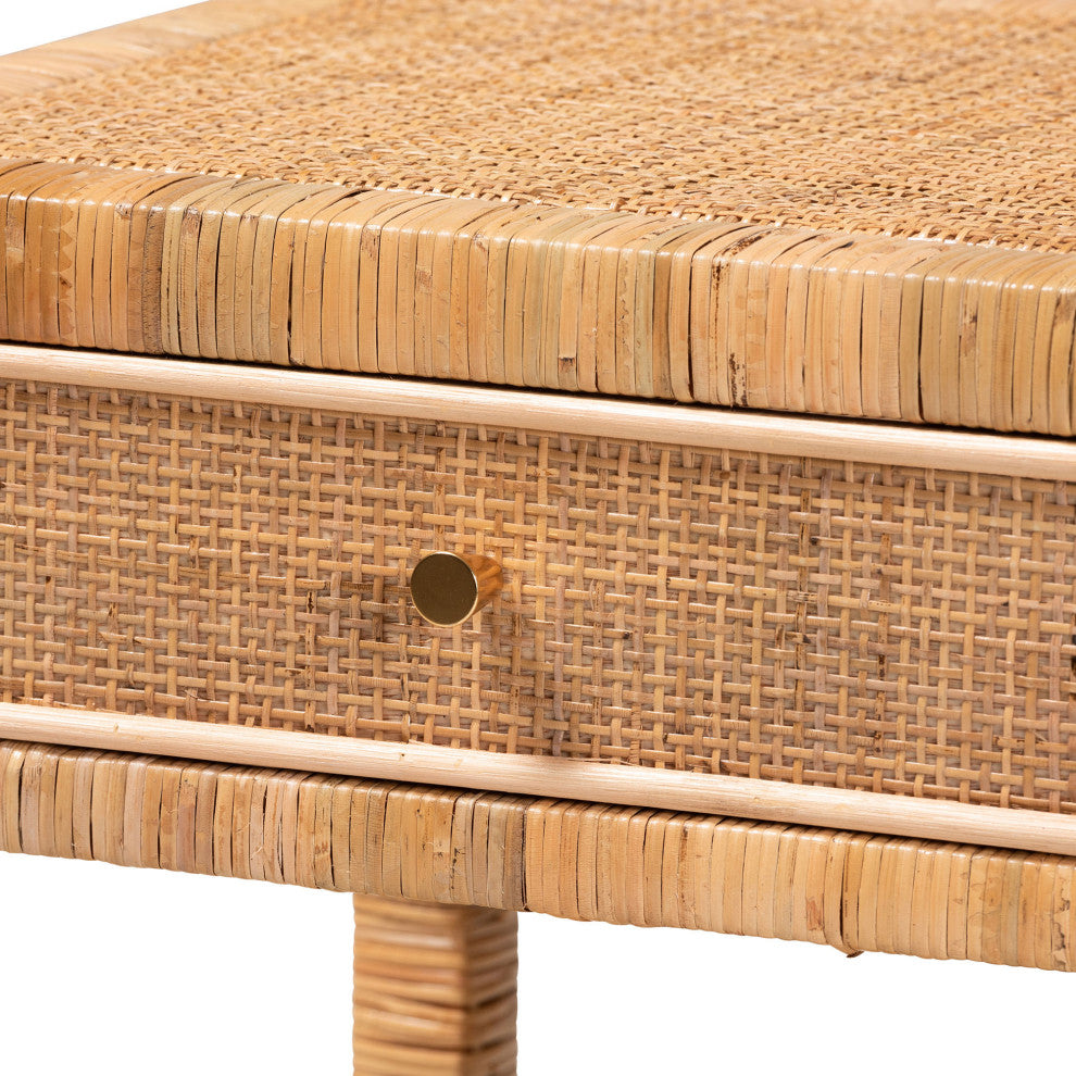 Ciana Natural Rattan & Mahogany Nightstand