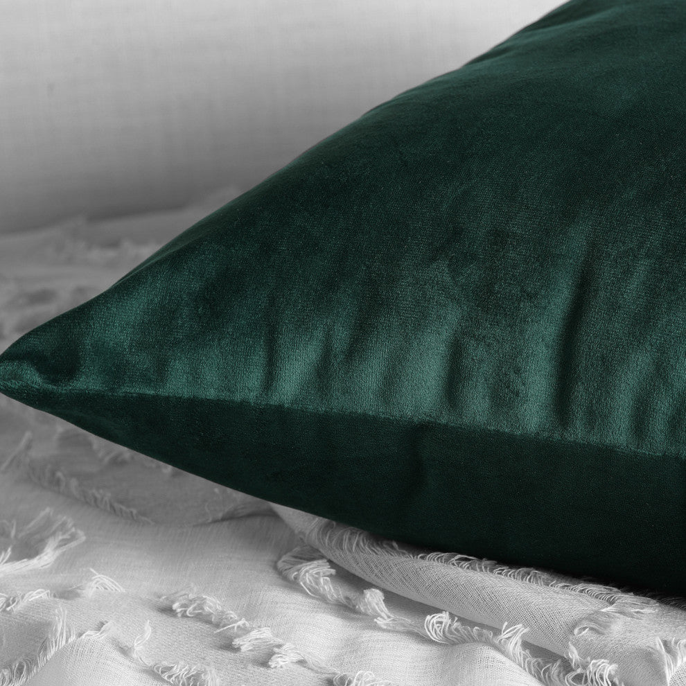 Heritage Plush Velvet Cushion Cover Pair, Forestry Green, 18w X 18l