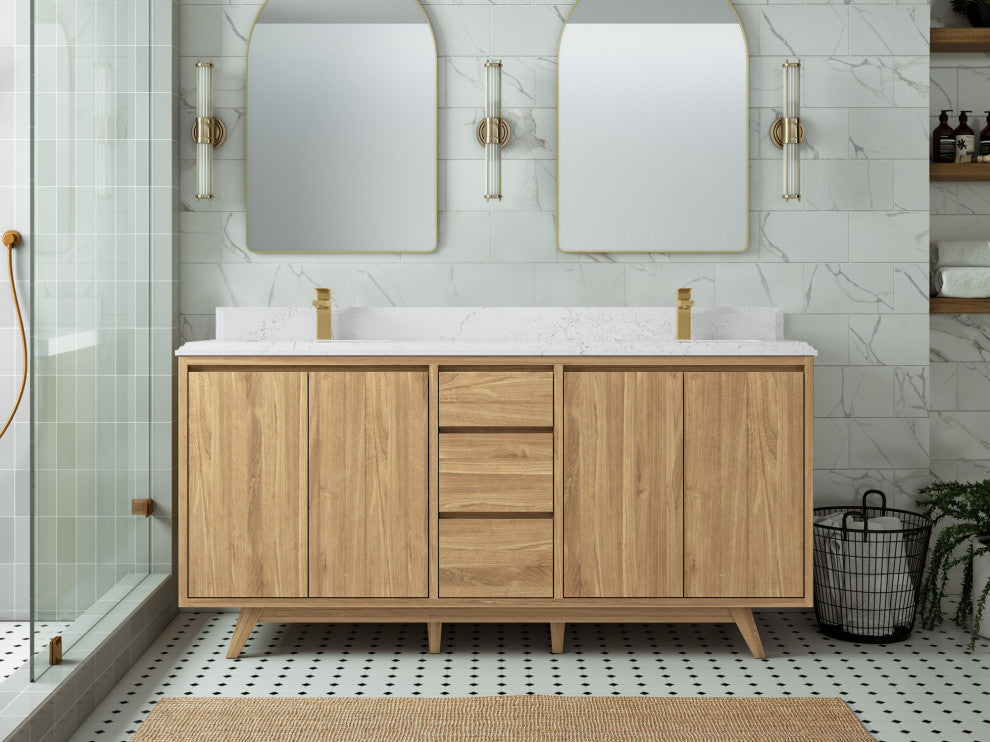 Madison Teak 72 Double Sink Bath Vanity in Light Natural 1.5" Empira Quartz