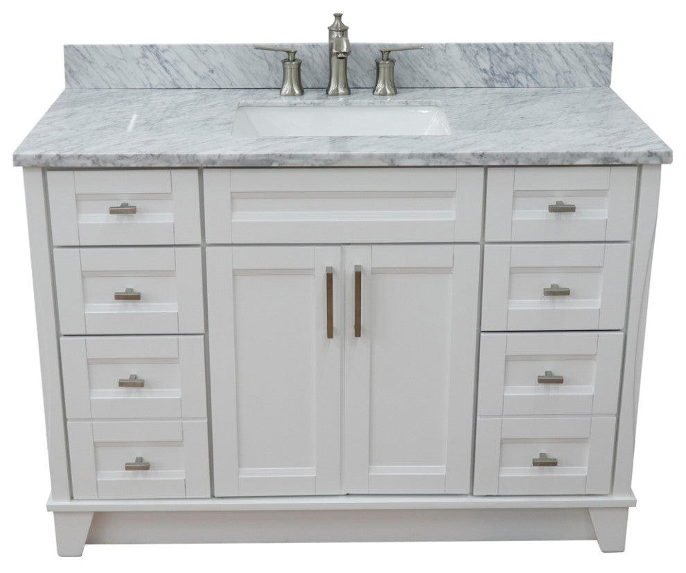 49" Single Sink Vanity, White Finish With White Carrara Marble