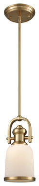 Brooksdale 1 Light Pendant, Satin Brass With White Glass