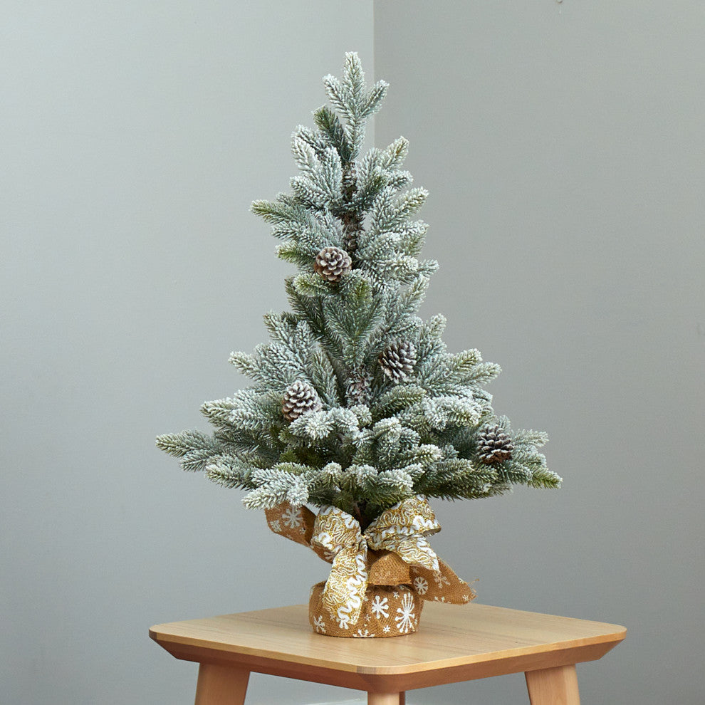 28" Flocked Artificial Christmas Tree With Pine Cones