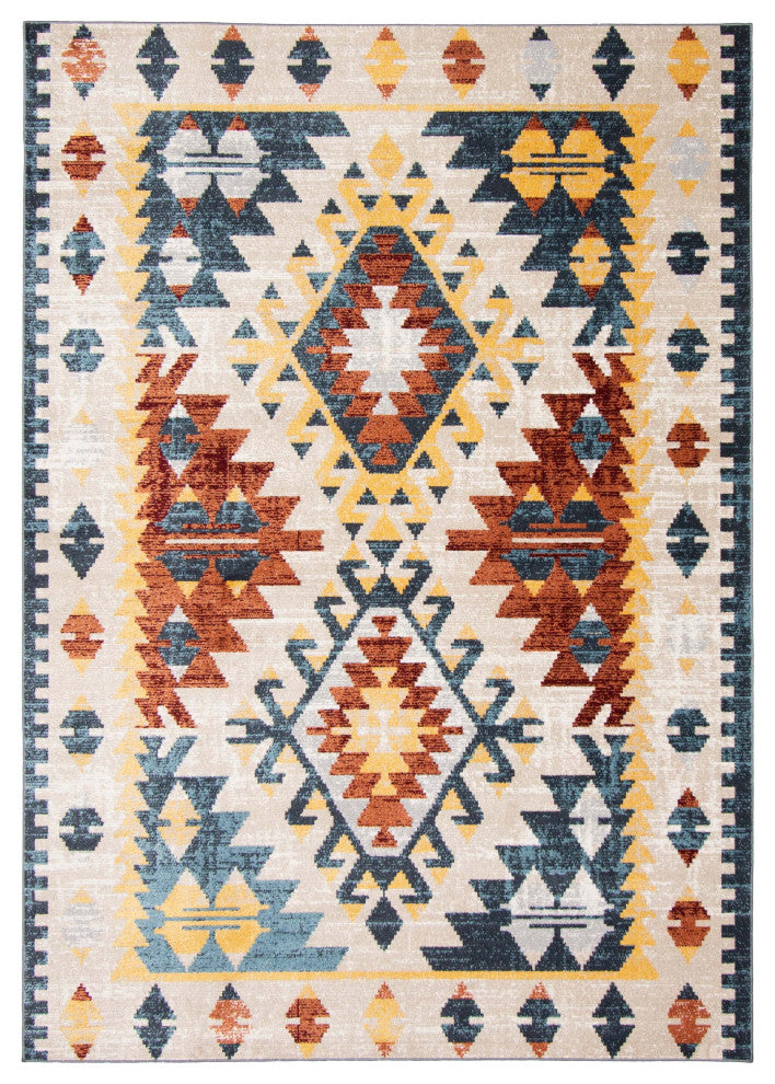 Aqua Mosaic Area Rug, Taupe/Copper, 6'x9'
