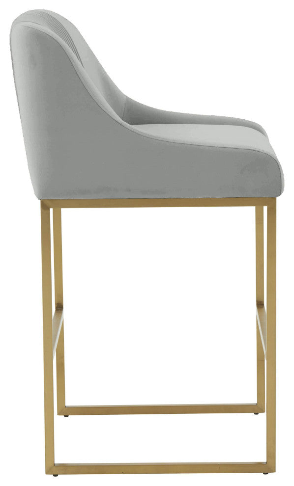 Lisa Pleated Velvet Counter Stool, Gray