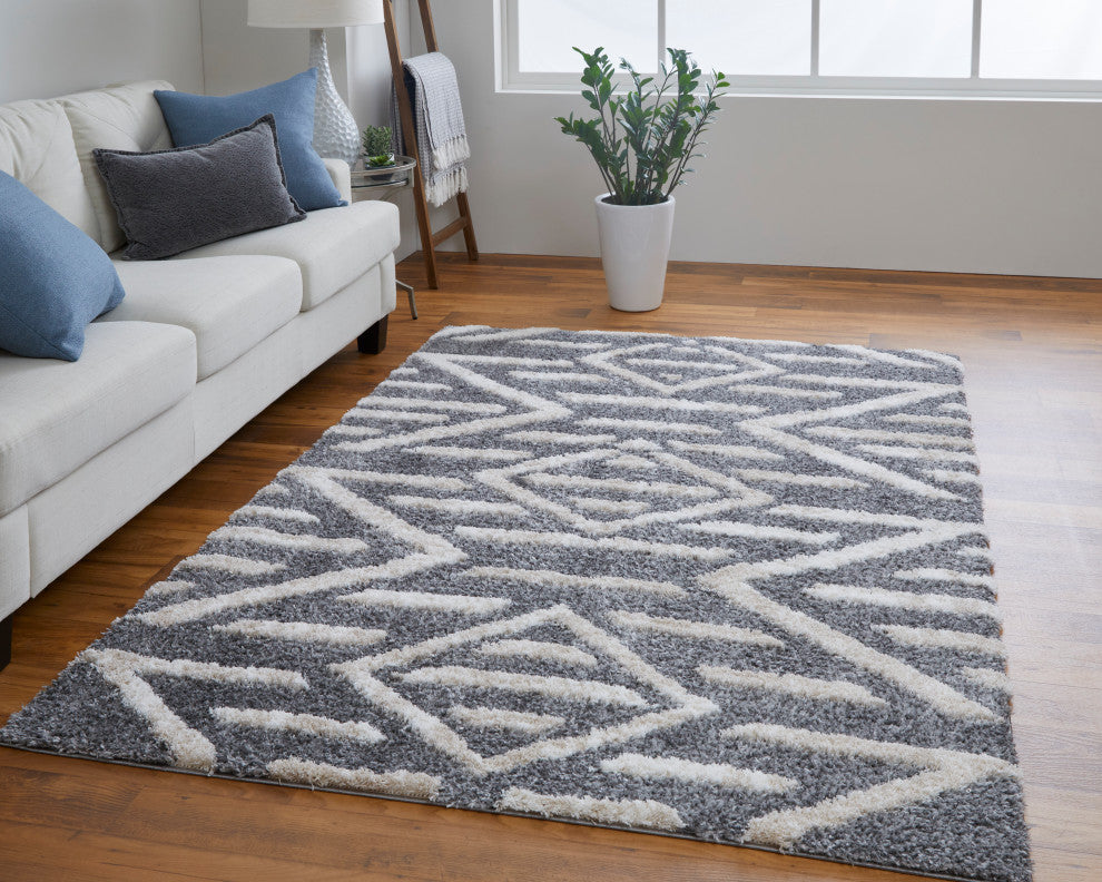 Weave & Wander Caide Contemporary Gray/White Rug, 5'x8'