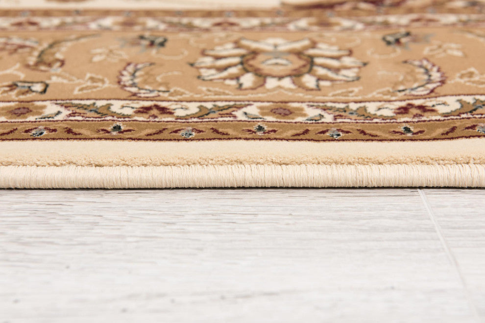 2"x15" Cream and Tan Ornate Border Runner Rug