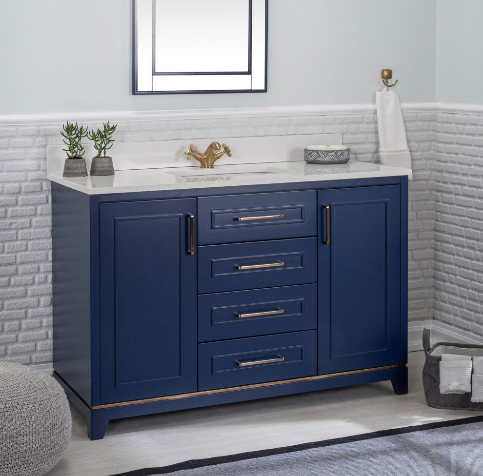 Albia Collection 48" Bathroom Vanity With Sink, Mirror, Countertop, Dark Blue