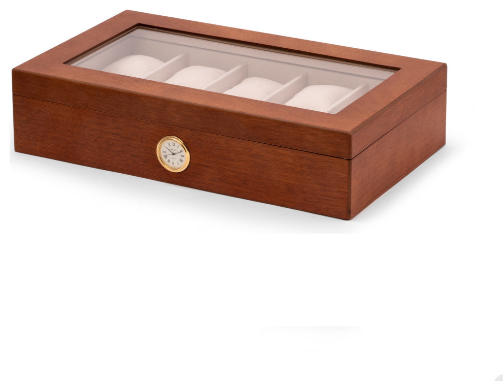 Cherry Wood Ten Watch Box, Quartz Movement Clock