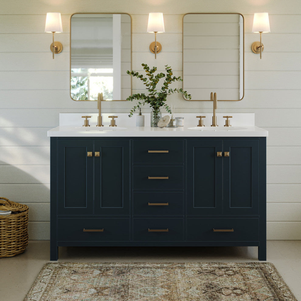 ARIEL Cambridge 60" Double Sink Bathroom Vanity Base Midnight Blue