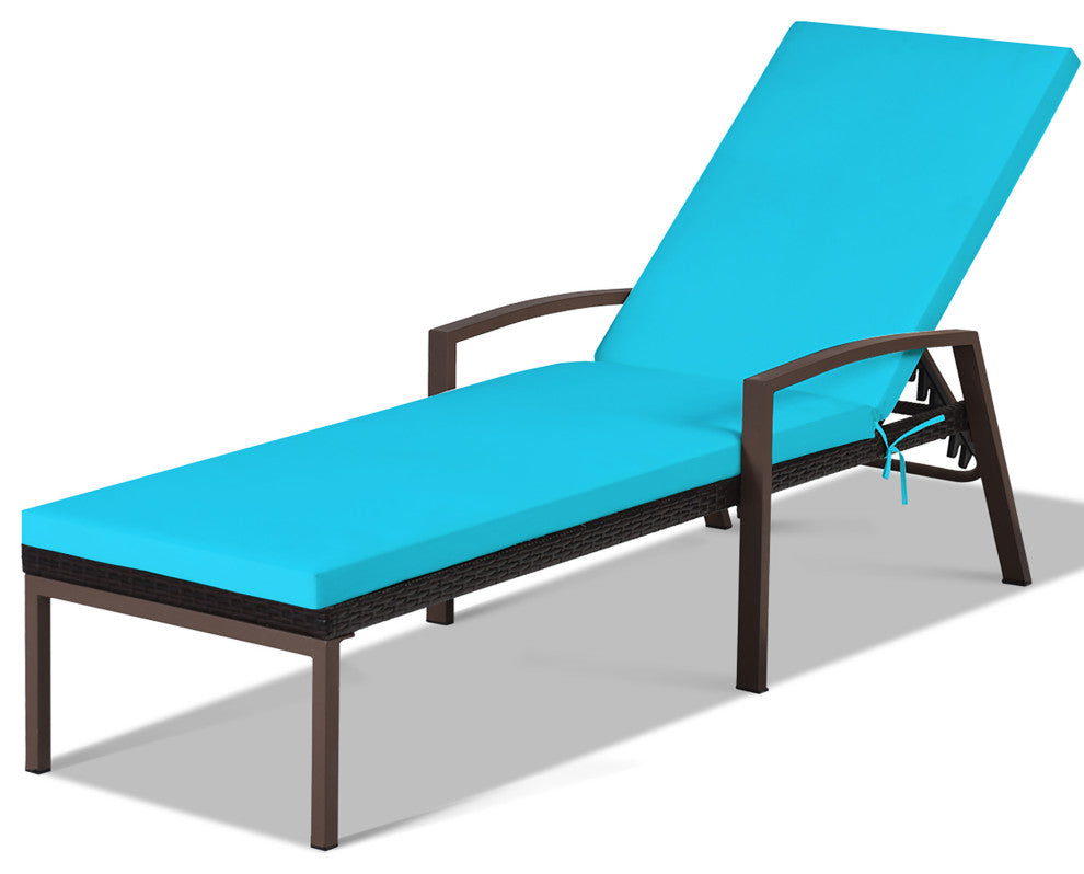 Costway Patio Rattan Lounge Chair Chaise Recliner Adjustable Cushion Turquoise