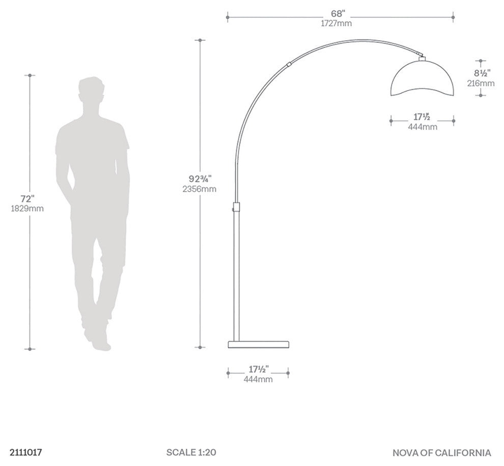 Luna Bella Arc Floor Lamp - 92", Antique Nickel, Matte Black, Marble Base