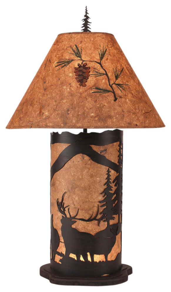 Large Kodiak and Woodchip Elk Scene Table Lamp With Nightlight