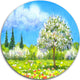 Tree In Different Seasons, Watercolor Landscape Disc Metal Artwork, 23"