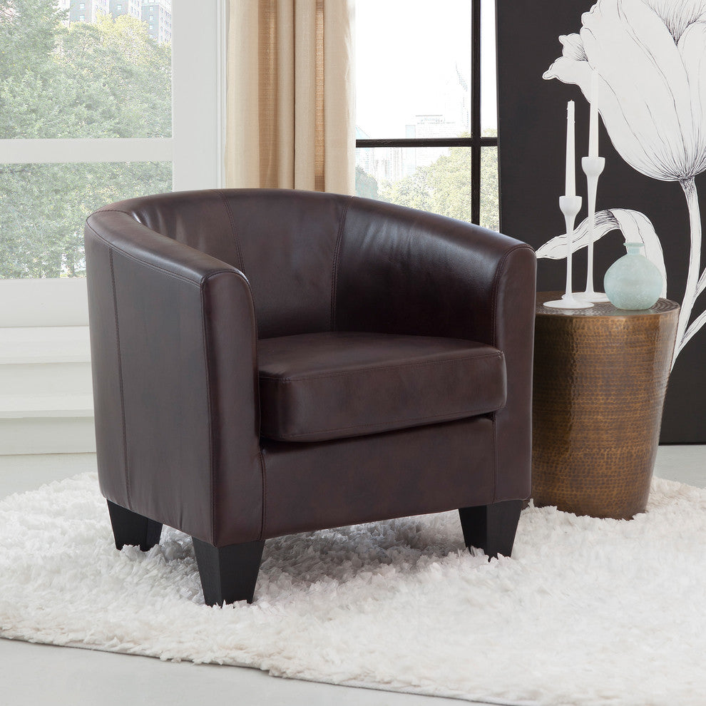 Grafton Home Enzo Upholstered Barrel Chair, Walnut Brown Faux Leather
