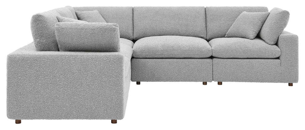 Commix Down Filled Overstuffed Boucle 5-Piece Sectional Sofa, Light Gray