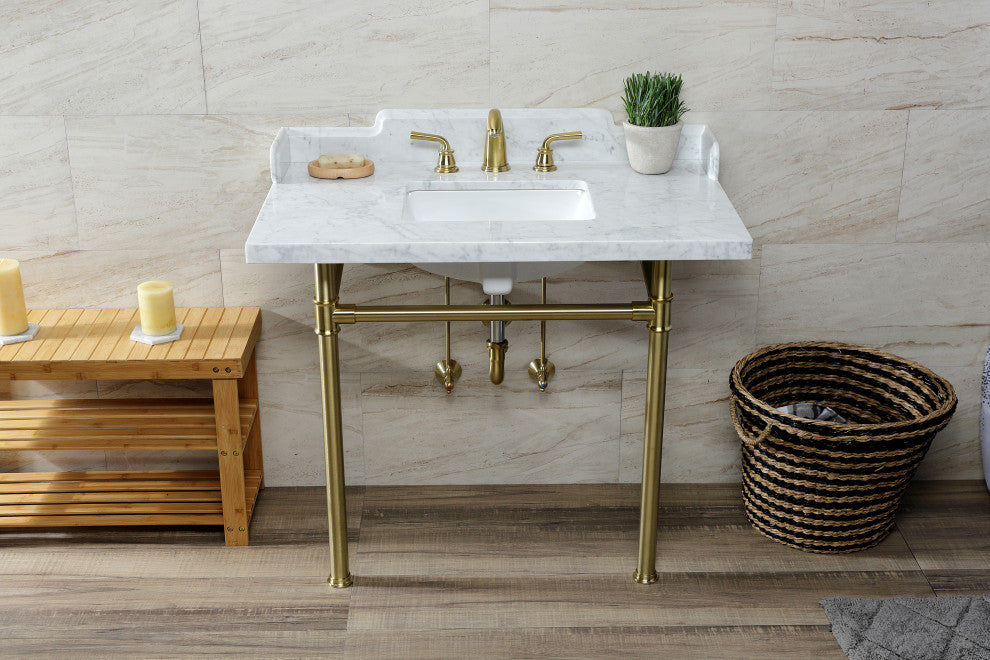 Kingston Brass LMS3622M8SQ7ST 36" Carrara Marble Console Sink, Legs
