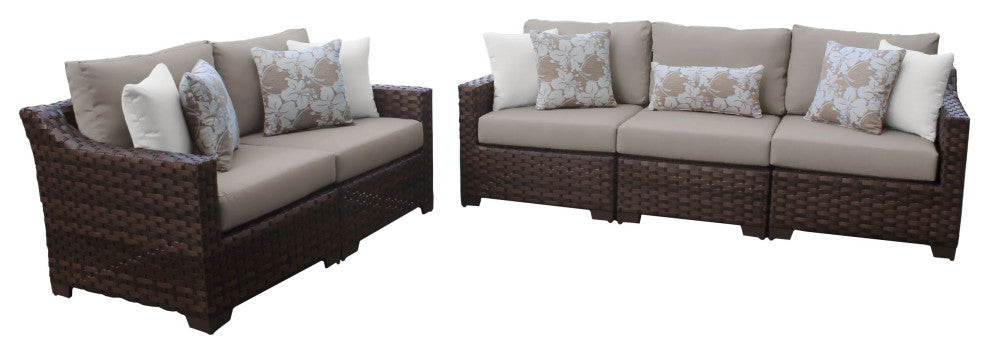 kathy ireland River Brook 5 Piece Wicker Patio Furniture Set, Almond