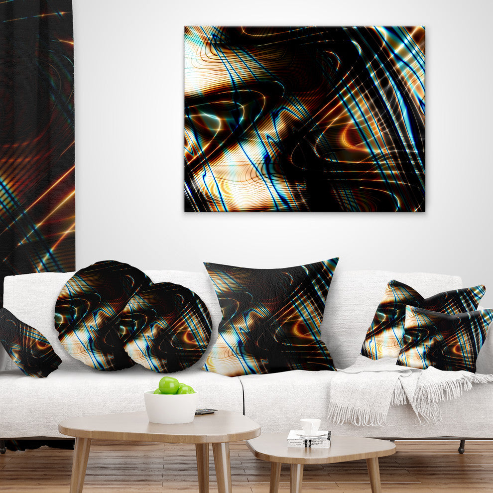 Fractal Curved Brown Black Stripes Contemporary Throw Pillow, 16"x16"