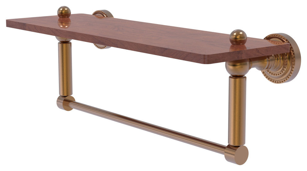 Dottingham 16" Solid Wood Shelf with Towel Bar, Brushed Bronze