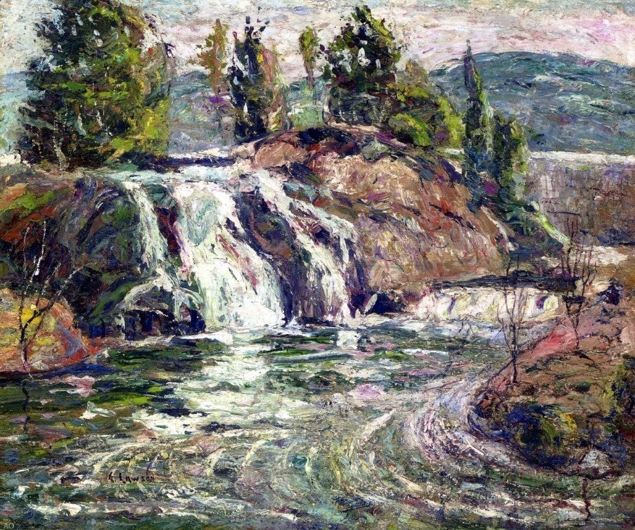 Ernest Lawson A Waterfall Premium Canvas Print