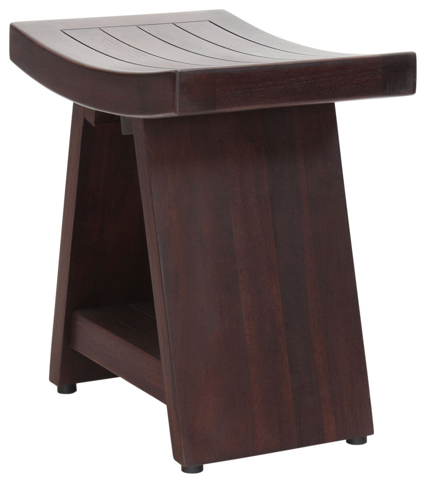 18" Asia Mocha-Shield Teak Shower Bench With Shelf