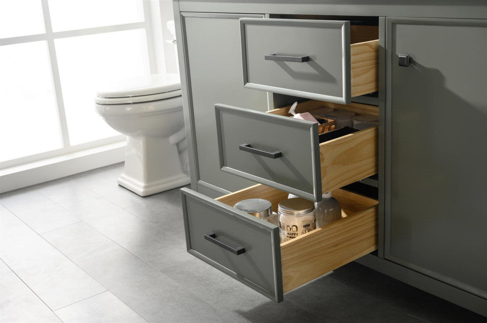 60" Double Sink Vanity Cabinet, Carrara White Top, Pewter Green