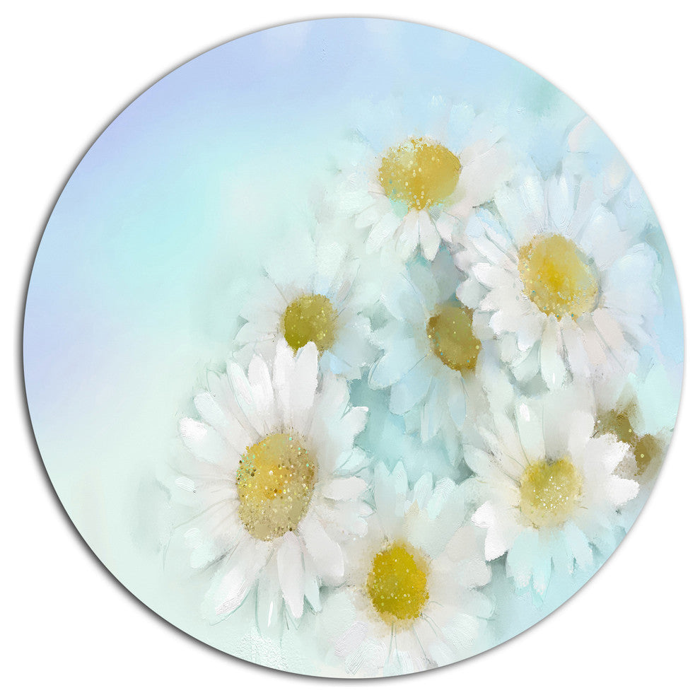 White Gerbera Flowers On Light Blue, Floral Disc Metal Wall Art, 23"