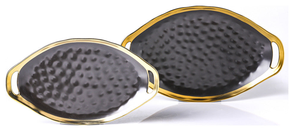 2-Piece Stone Lain Florian Porcelain Serving Plate Set, Black