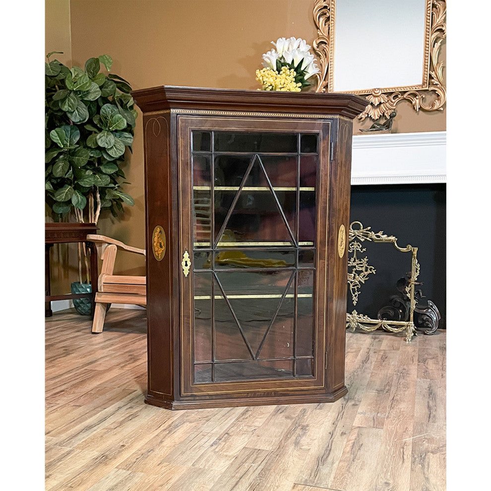 NVIN0352 Antique Inlaid Hanging Mahogany Corner Cabinet