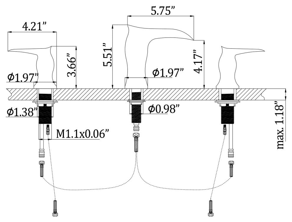 Deck Mounted Widespread Dual Handles Bathroom Faucet