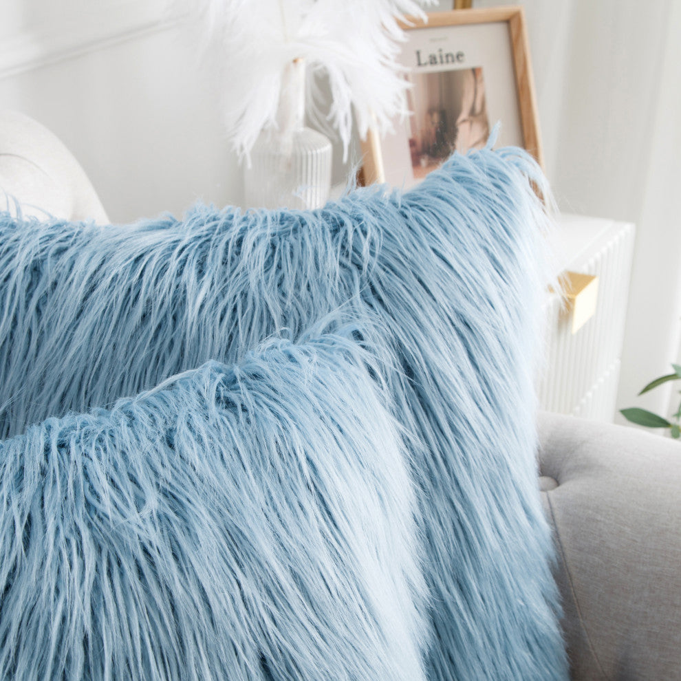 Mongolian Faux Fur Pillow Shell Set, Forget Me Not, 20"x20"