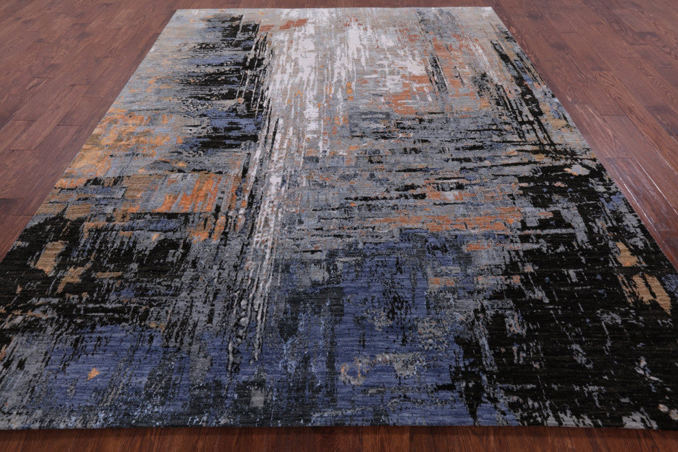 Handmade Abstract Wool and Silk Rug 7' 11" X 10' 2" Q8555
