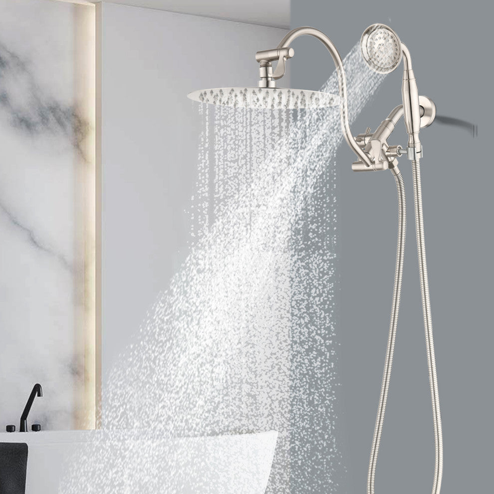 10'' Rainfall Shower Head With 12'' Upgrade Adjustable Extension Arm, Brushed Nickel