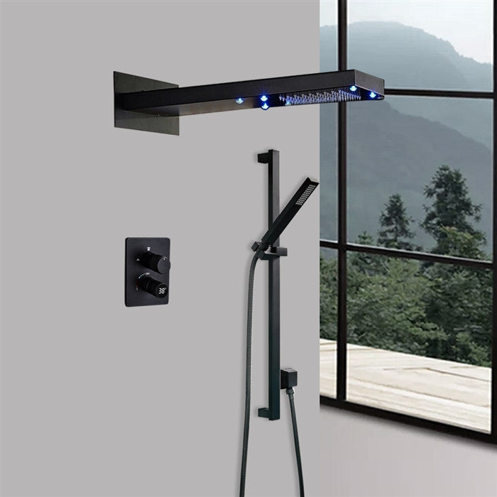 Savona 22" Matte Black Rainfall Shower System, Square Handheld Shower, LED
