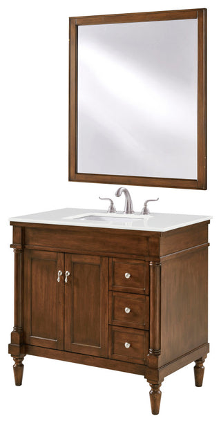 36" Single Bathroom Vanity, Walnut With Ivory White Engineered Marble