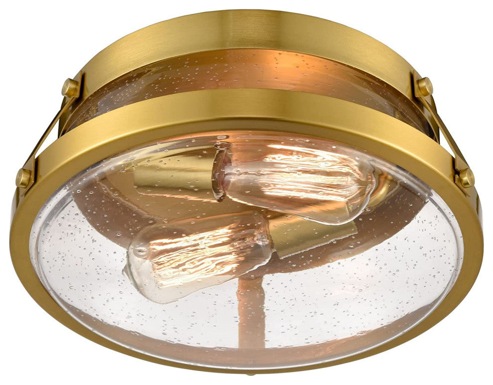 Brass Ceiling Light Fixture, Industrial Ceiling Lamp, Seeded Glass Shade
