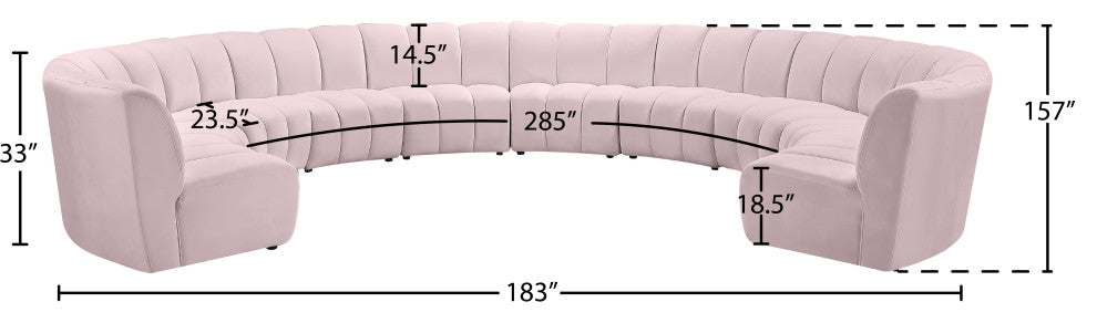 Infinity Channel Tufted Velvet Modular Chair, Pink, 10 Piece
