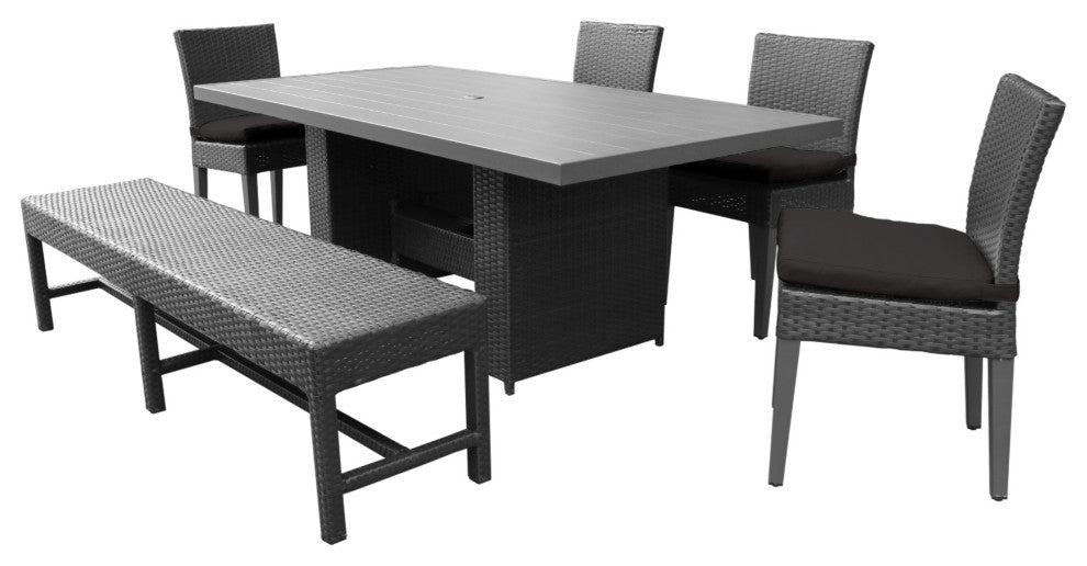 Belle Rectangular Outdoor Patio Dining Table With 4 Chairs and 1 Bench Black