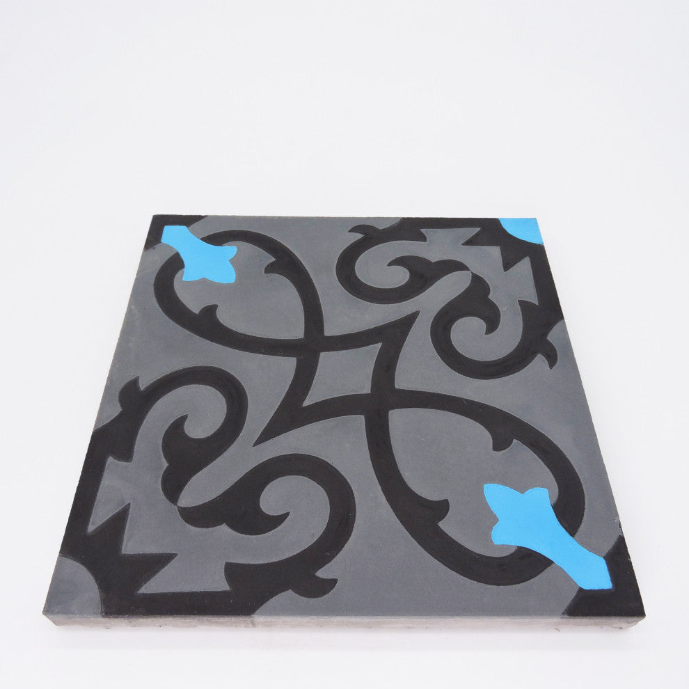 Agadir Handmade Cement Tile, Gray/Black/Blue, Sample