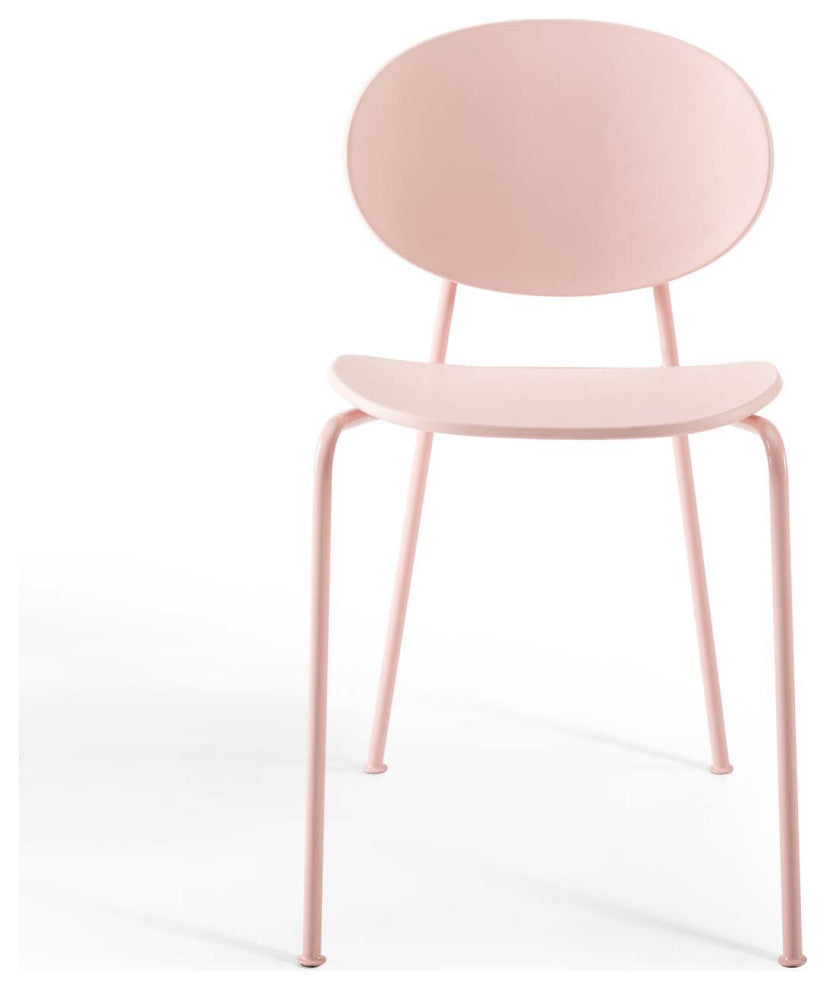 Side Dining Chair, Set of 2, Plastic, Metal, Pink, Modern, Bistro Restaurant