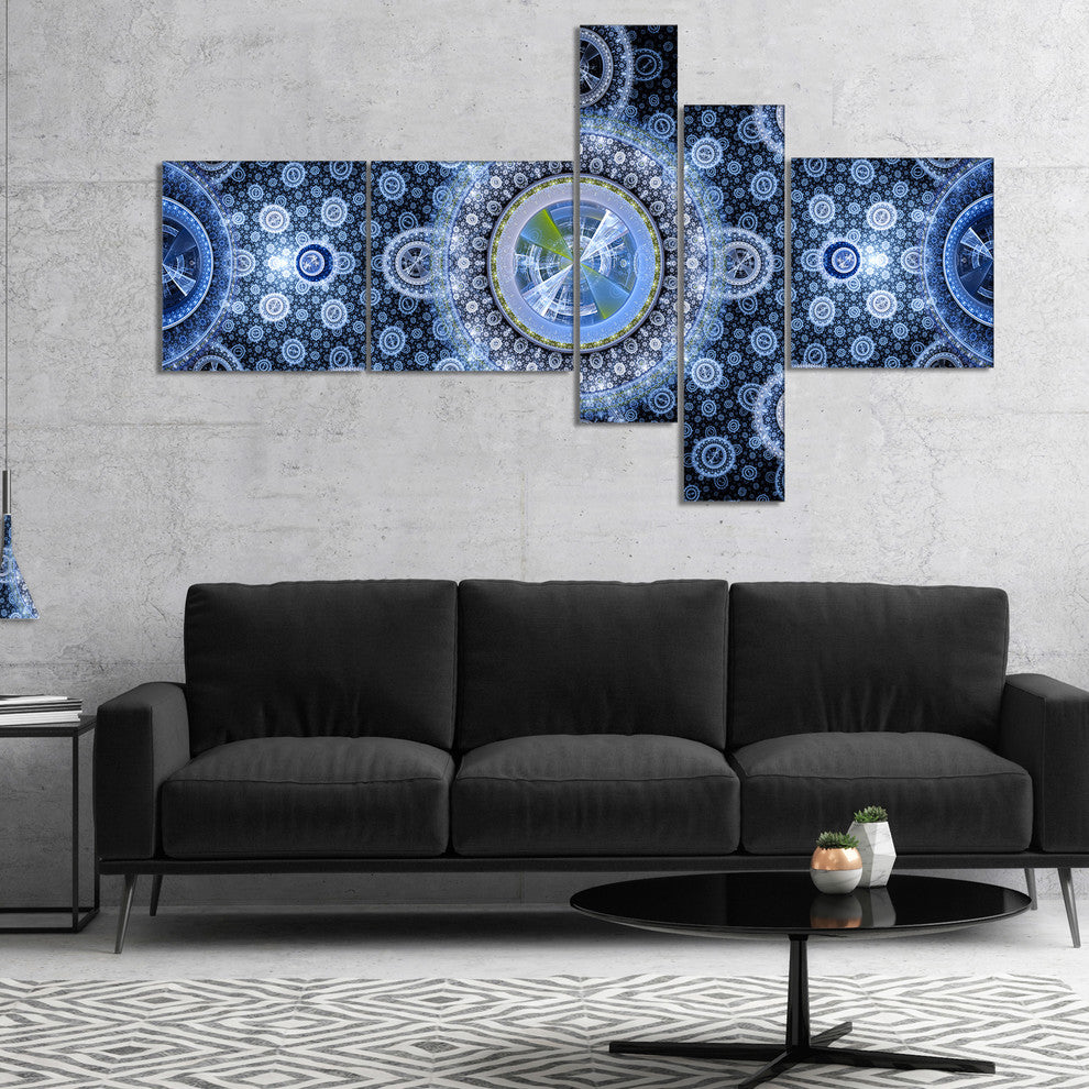 Clear Blue Psychedelic Relaxing Art, Abstract Canvas Print, 60"x32", 5 panels