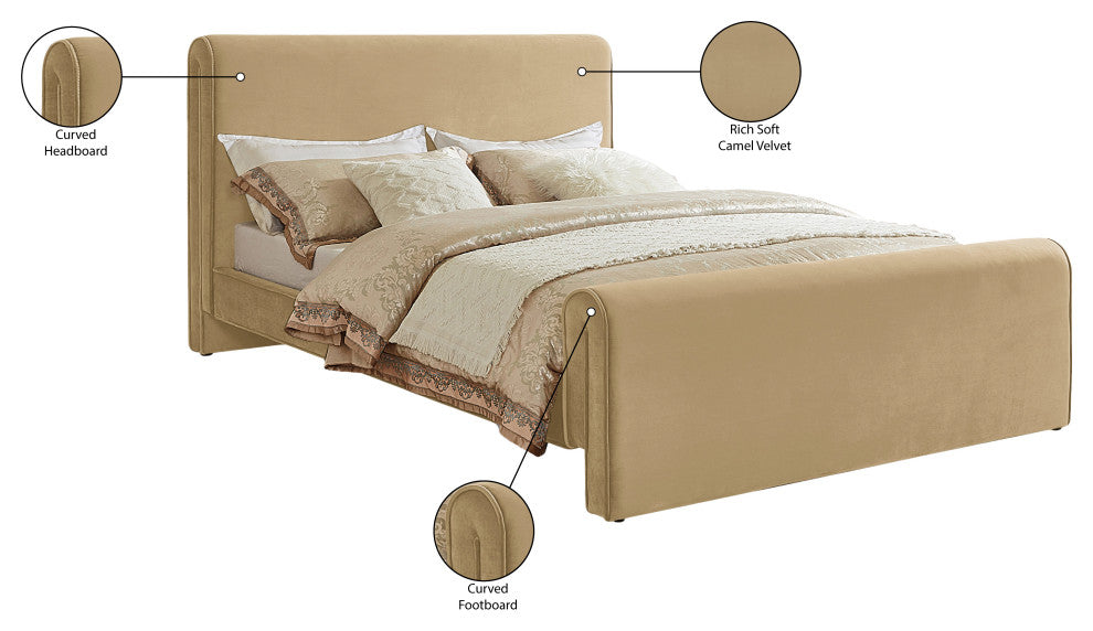Sloan Black Velvet Full Bed, Camel, Full