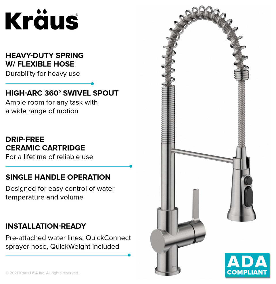 Britt Commercial Style 3-Function Pull-Down 1-Handle 1-Hole Kitchen Faucet, Spot Free Stainless Steel (Filter Kff-1691sfs)