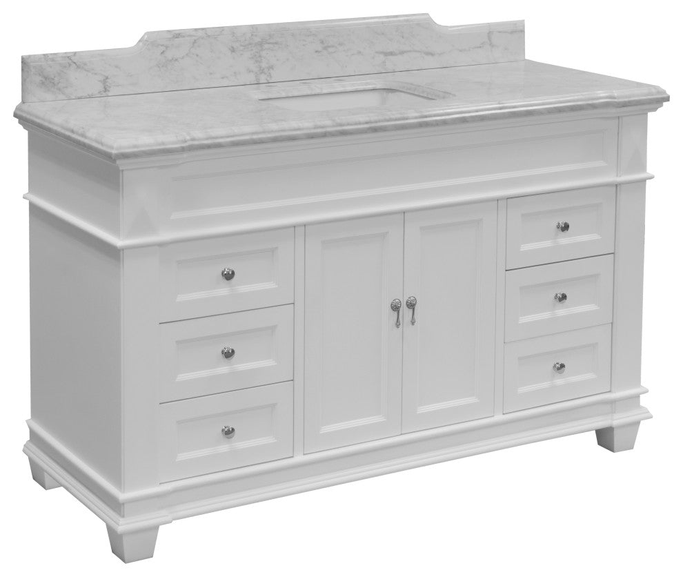 Elizabeth 60" Bathroom Vanity, Base: White, Top: Carrara Marble, Single Vanity