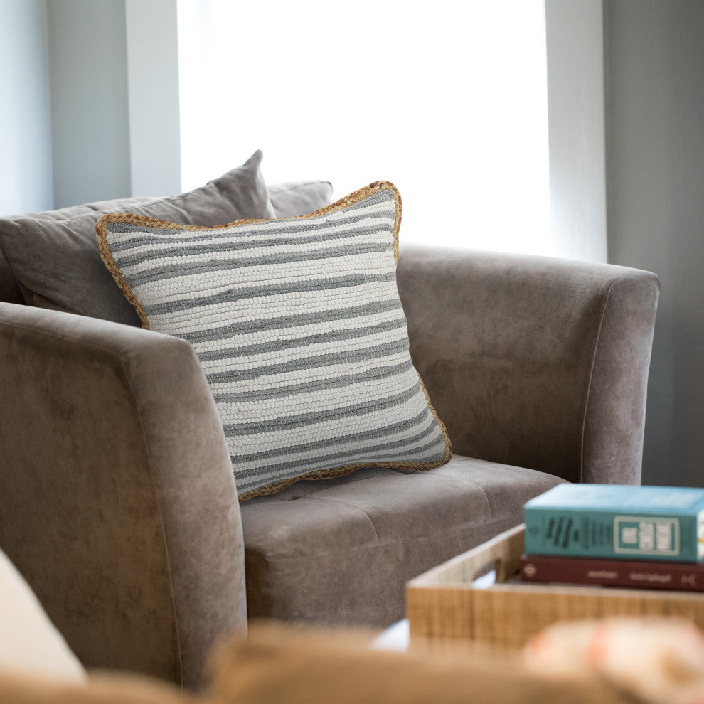 Striped Cotton and Jute Throw Pillow