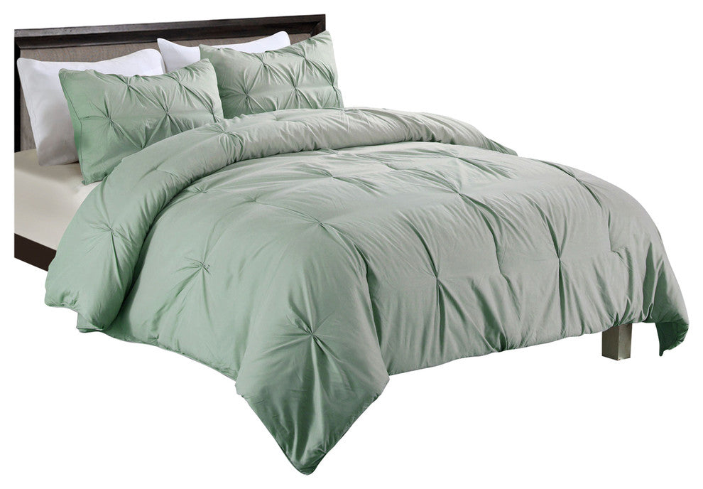 Lotus Home Pintuck Comforter Mini Set, Water/Stain Resistance, King, Sage