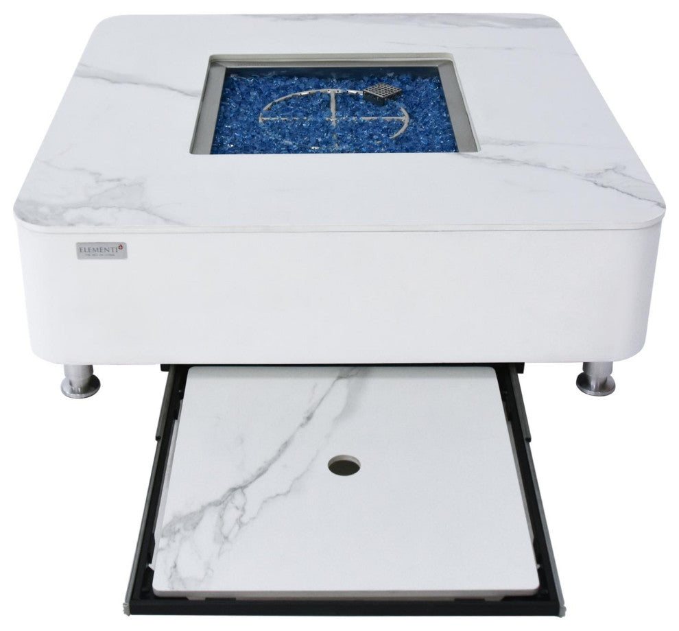 Annecy Square Marble Porcelain Top Natural Gas Fire Table by Elementi Fire
